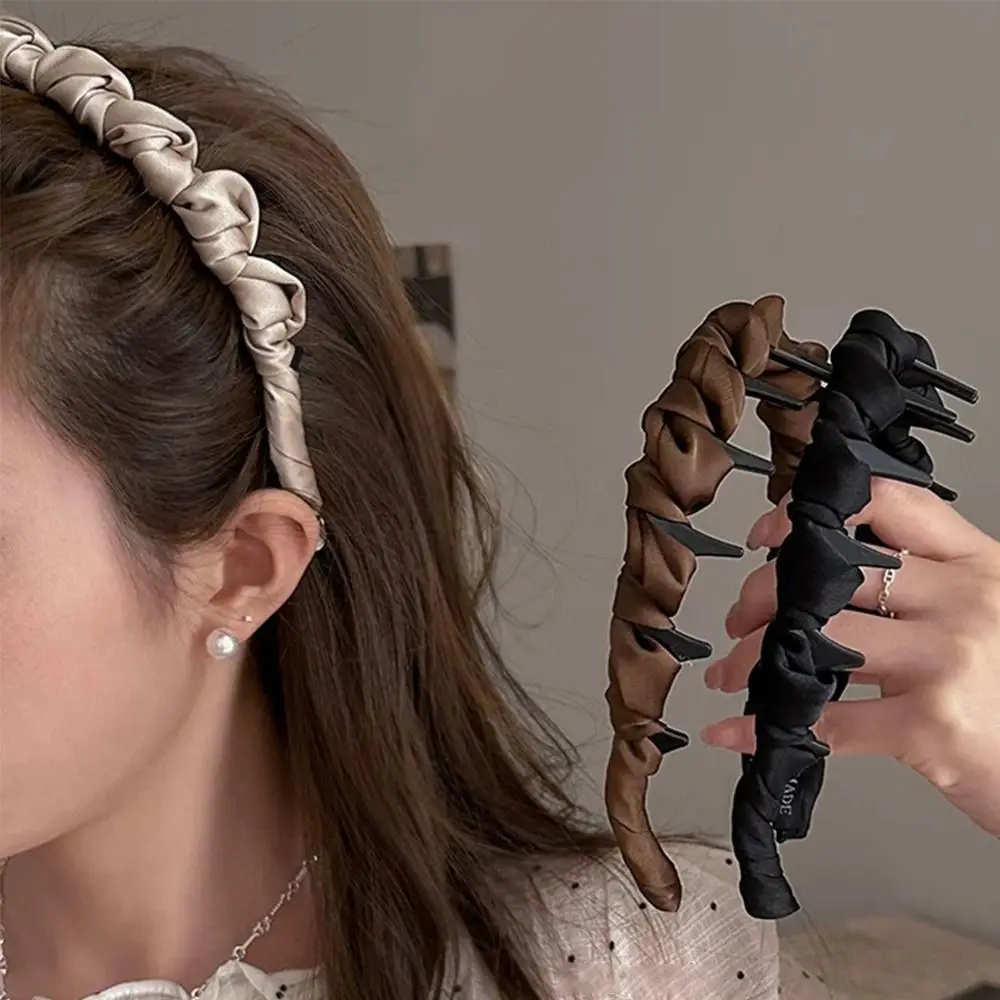 Wave Pattern Wrapped Hair Hoop Adjustable Comfortable Non-Slip Headband Elegant Fabric Headband Women's Satin Hairband