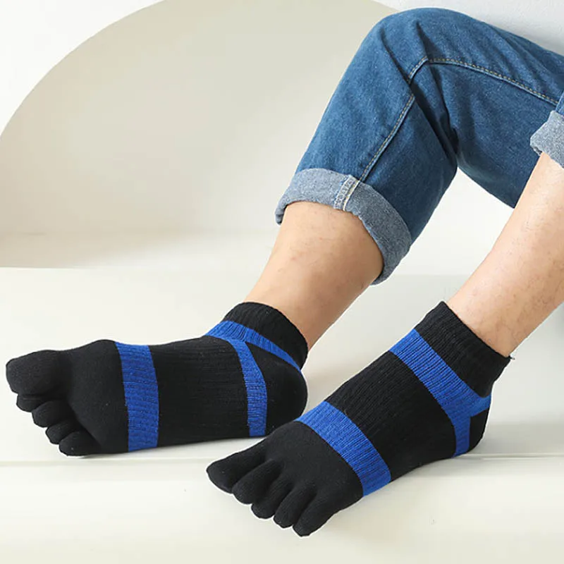 5 Pairs Sport Toe Socks Compression Cotton Striped Bright Color Bike Run Sweat-Absorbing Deodorant Invisible 5 Finger Socks