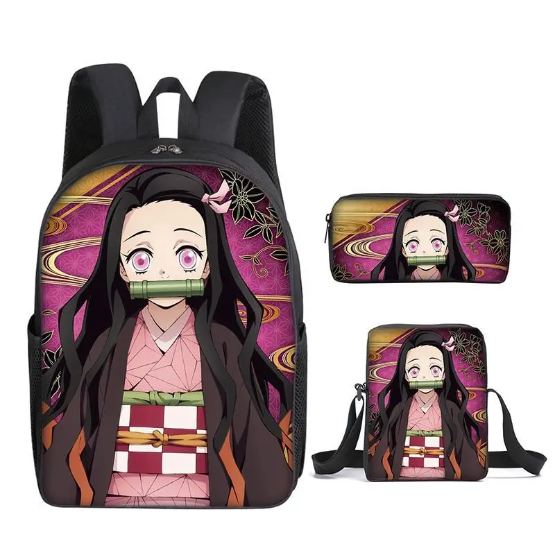 Dämonentöter Tanjiro Kamado Nezuko Agatsuma Zen'itsu Schultasche Hochwertiger Cartoon-Druck Große Kapazität Tragbare Umhängetasche – Detail 6