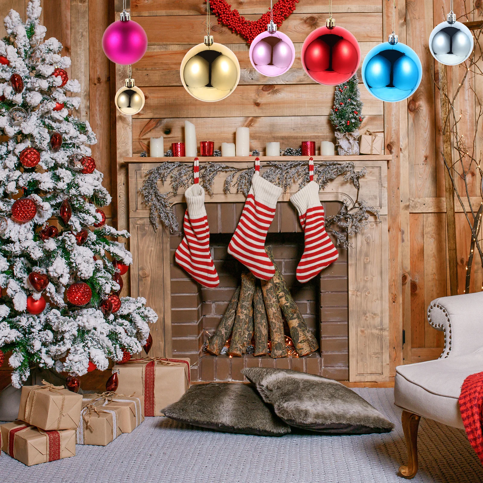 

1Set Festival Hanging Balls Strong Durability Smooth Surface Christmas Tree Ornament for Party Shop Showcase Decorative Display