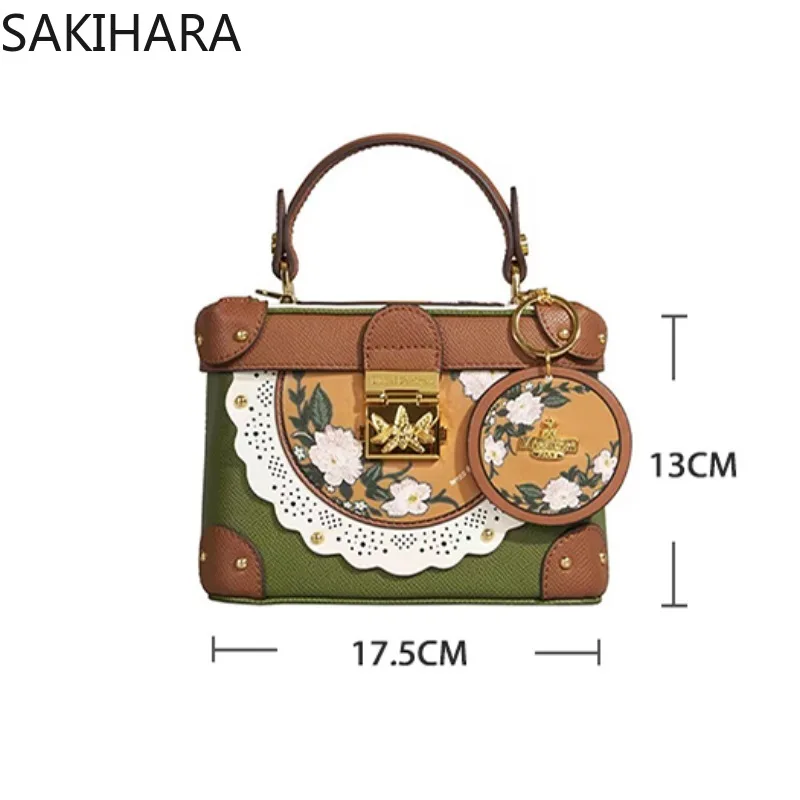 Shoulder Bag Women French Cow Leather New Arrive Vintage Patchwork Contrast Color Casual Embroidery Floral Bolsos Para Mujer