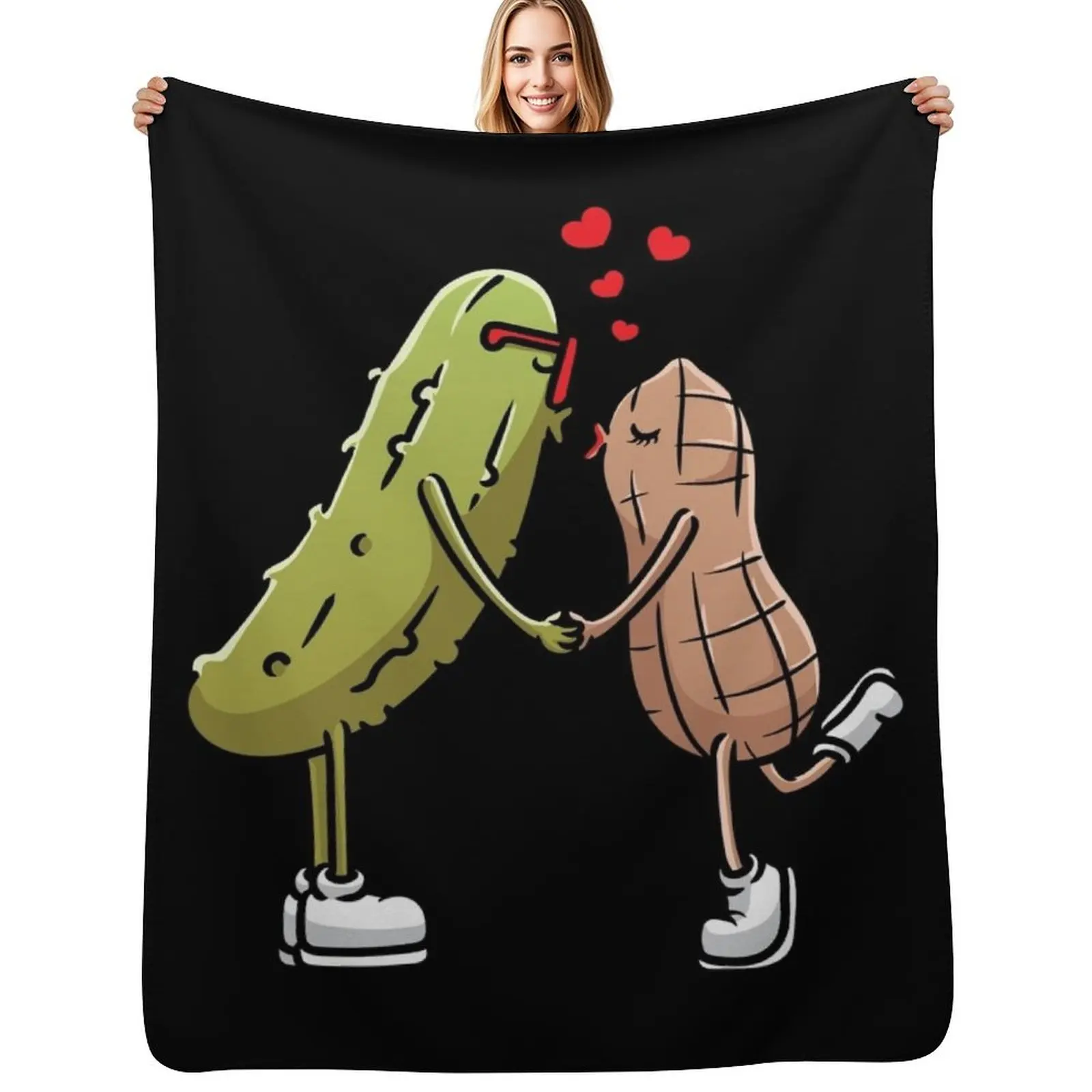 Peanut and Pickle Kissing Peanut Butter Throw Blanket Flannel Fabric Nap For Decorative Sofa warm for winter decorative Blankets