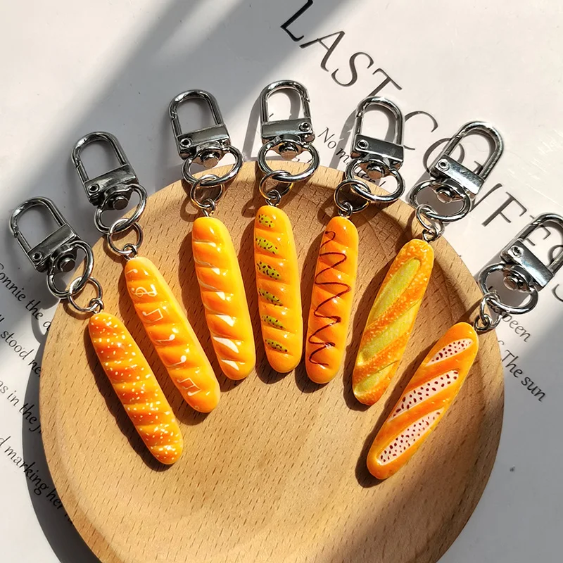 1Pcs/3Pcs Resin Baguette Bread Keychains For Women Men Gift New Creative Simulation Food Pendant Bag Box Car Key Ring Jewelry