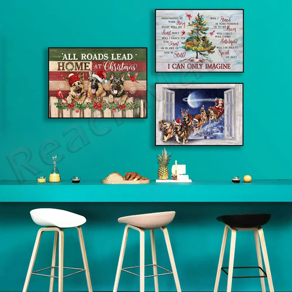 God Is Great God Is Good Canvas, All Roads Lead You Home At Christmas Canvas, German Shepherd Christmas Poster, Santa Claus