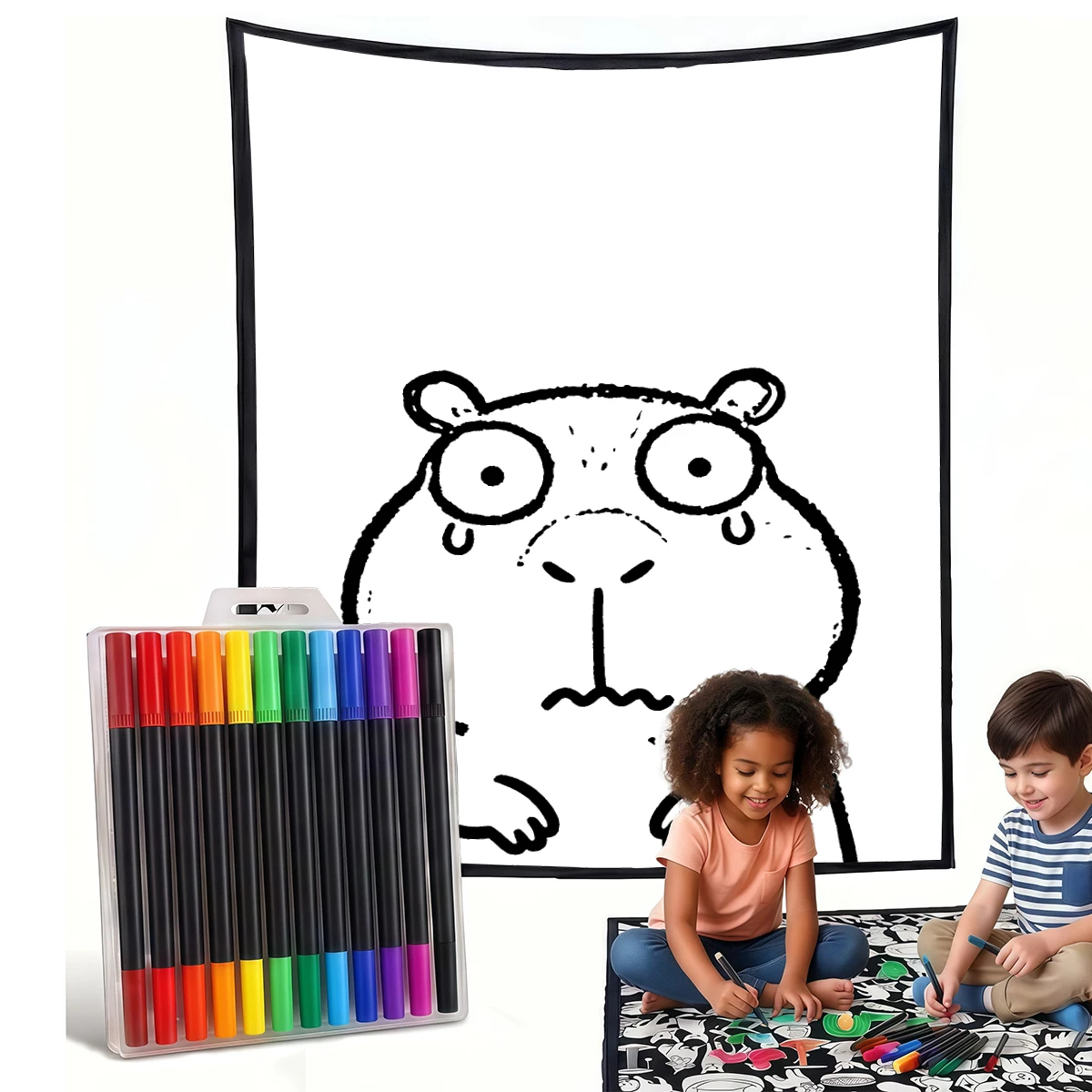 Brown Capybara Rain Corner DIY Cozy Coloring Blankets -24 Markers, Cozy Velvet Ideal For Daily Use Home Decor And Kids Spaces