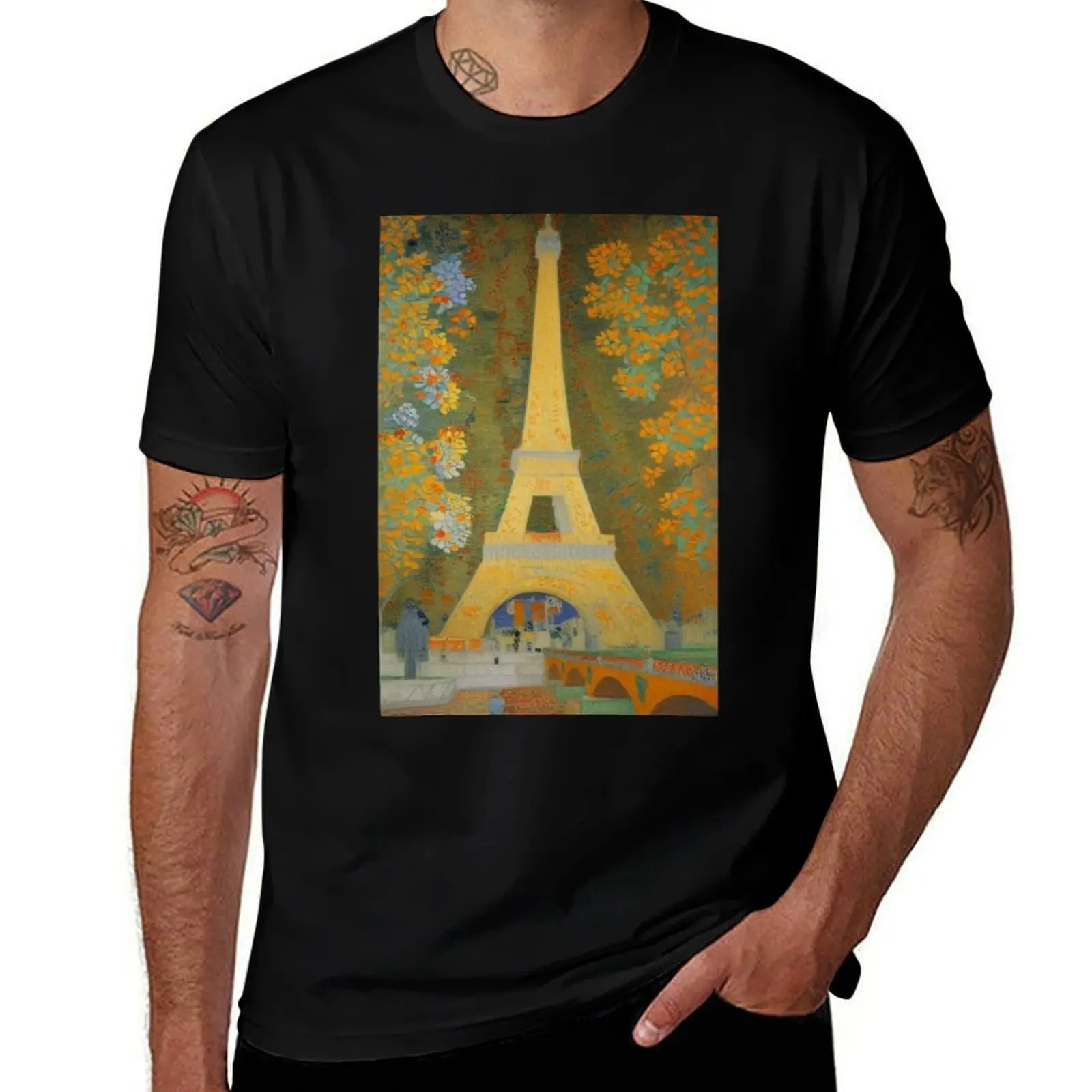 

The Eiffel Tower, Klimt Style T-Shirt blue archive tops graphic tee shirt mens funny t shirts
