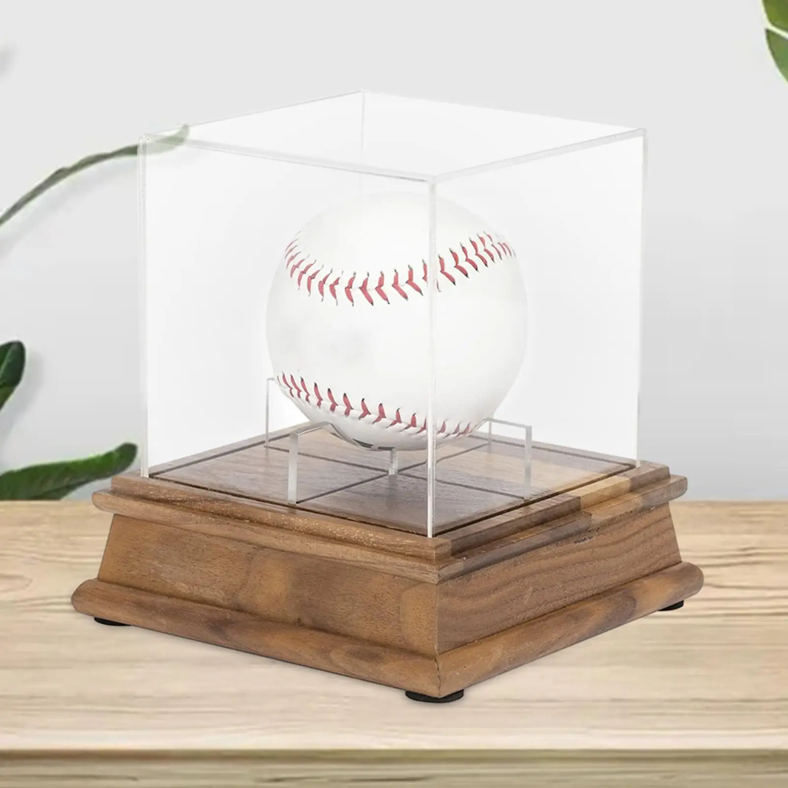 Baseball Display Case Fits Standard Size Ball with Wood Baseball Base Clear