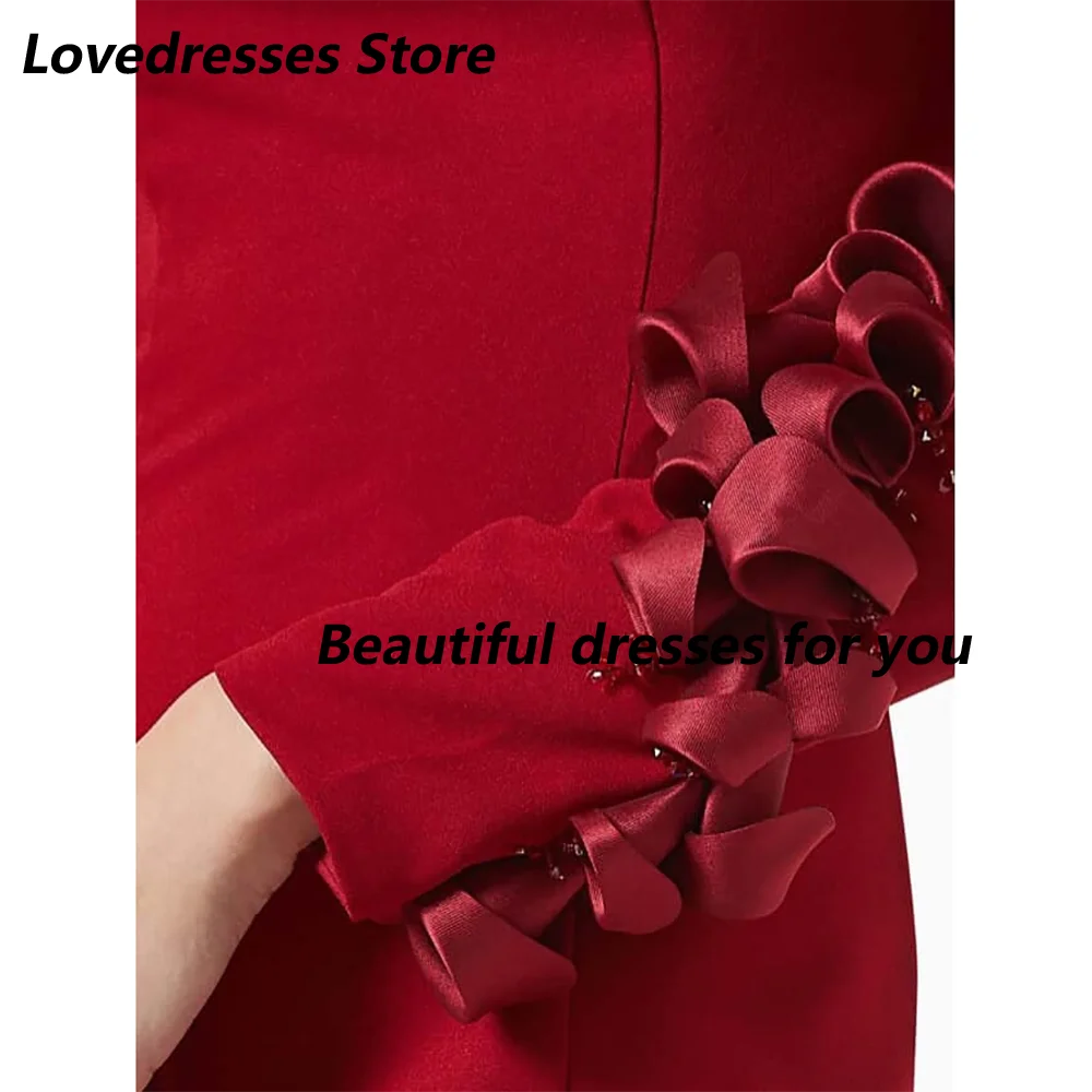 레드 머메이드 이브닝 드레스 맞춤형 우아한 오프 숄더 긴 소매 꽃 발목 길이 공식 댄스 파티 드레스 미디 드레스