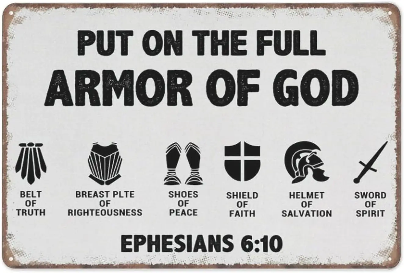 Inspirational Bible Verse Christian Wall Art Canvas on The Full Armor of God Ephesians 6:10 Scriptures Poster,Kitchen Garden Bat
