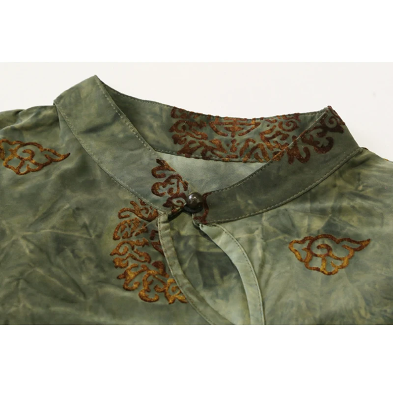 2024 New Summer Vintage Style T-Shirt Sexy Stand Hollow Out Cheongsam Buckle Irregular Pattern Tops Women Short Sleeve Tees 4301