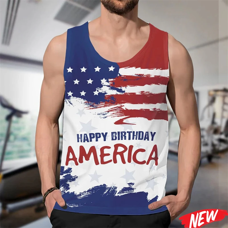 New Design 250 Years America Tank Top for Men Summer Street Oversized Sleeveless Tee Shirts 3D Printed USA Graphic Men's Clothes