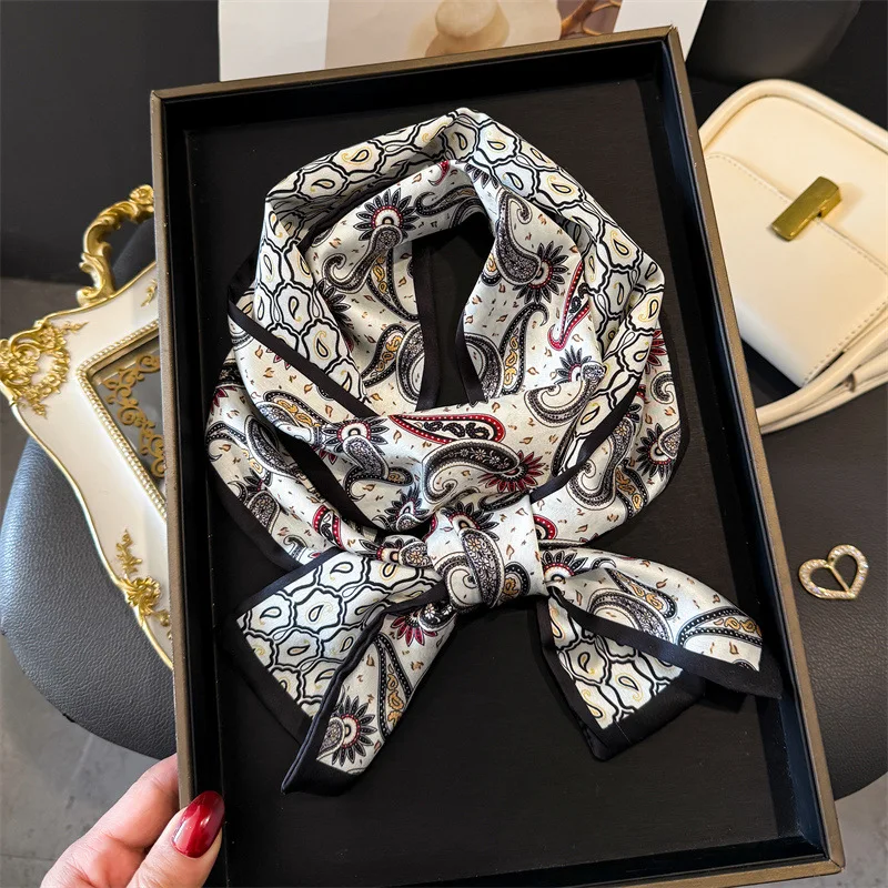 Fashion Skinny Silk Scarf for Women Fashion Hair Ribbons Headbands Bandana Female Bag Wrist Wrap Neckerchief Foulard Neck Ties image 3