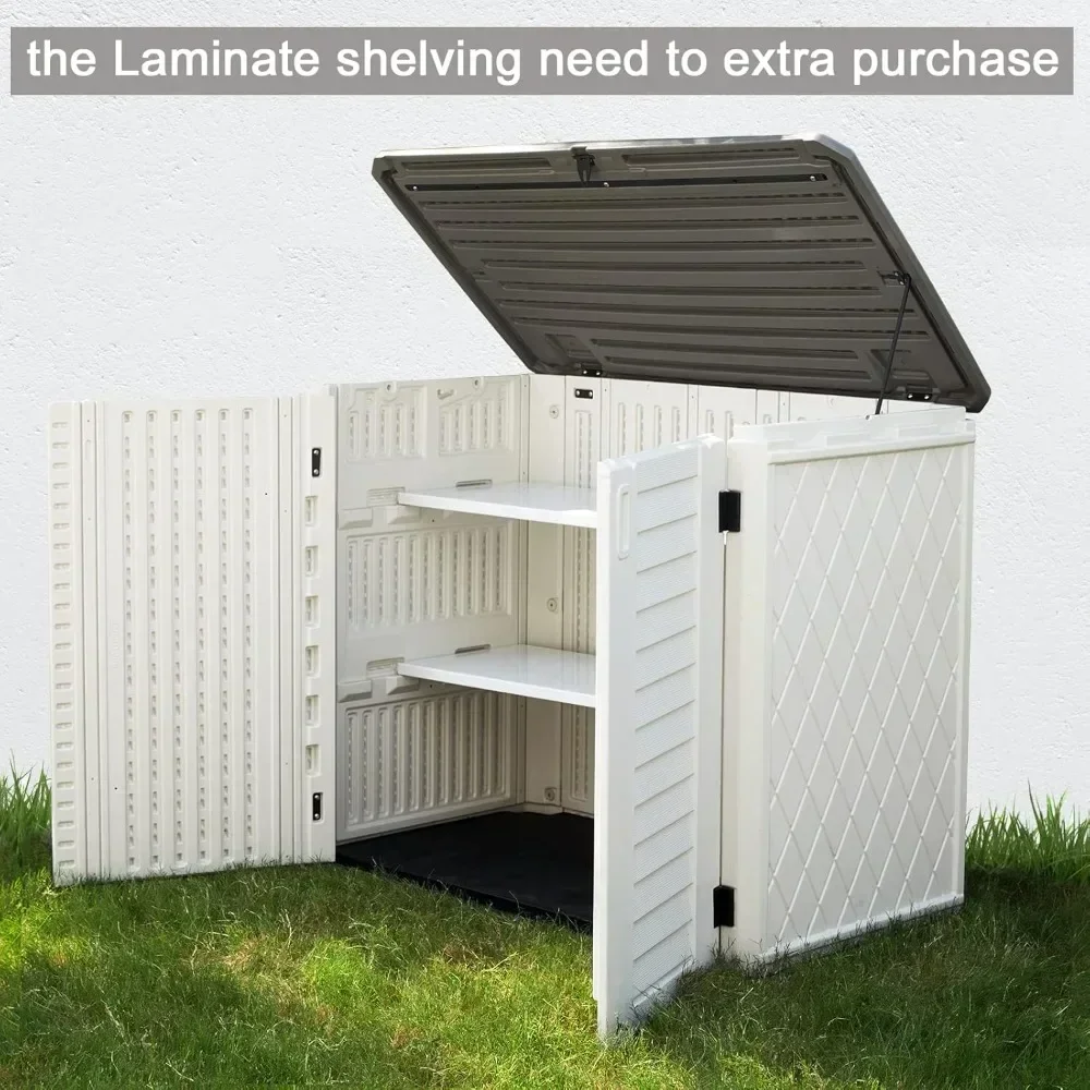 

Horizontal Outdoor Garden Storage Shed for Backyards and Patios, Plastic Storage Box Waterproof, Small Shed 26 Cubic Feet Capaci