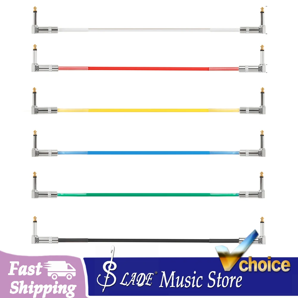 GT-140 30cm Guitar Patch Cable 6Pcs PVC Jacket Nickel Plated Right Angle Effect Pedal Cord Pure Copper Conductor for Pedalboard