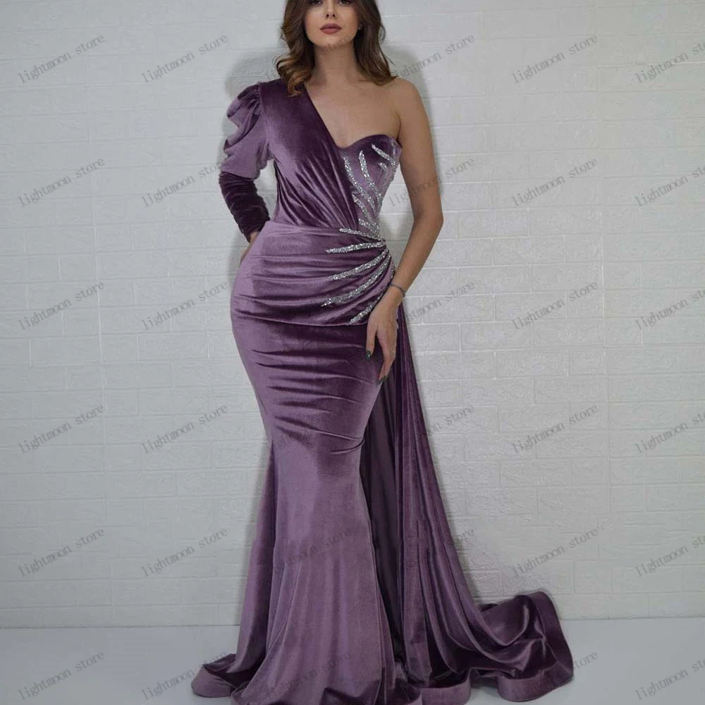 

Classic Evening Dresses Satin Prom Dress Sequin Appliques One Shoulder Sheath Mermaid Sweep Train Robes Vestidos De Noche 2024