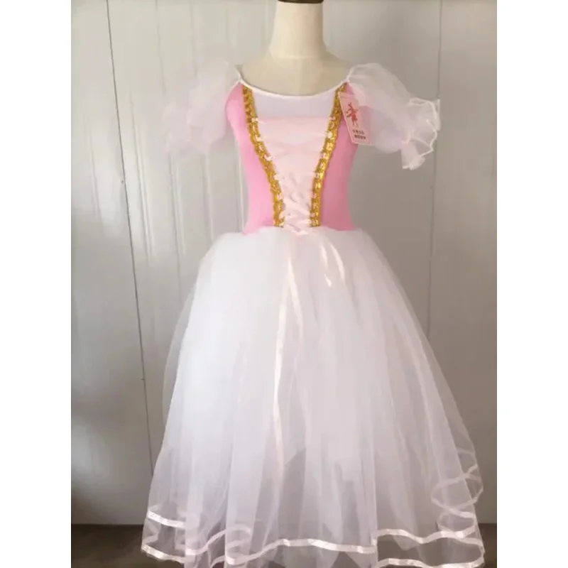 New Romantic tutu Giselle ballet costumes girls child velet long tulle dress skate ballerina dress puff sleeve chorus dress