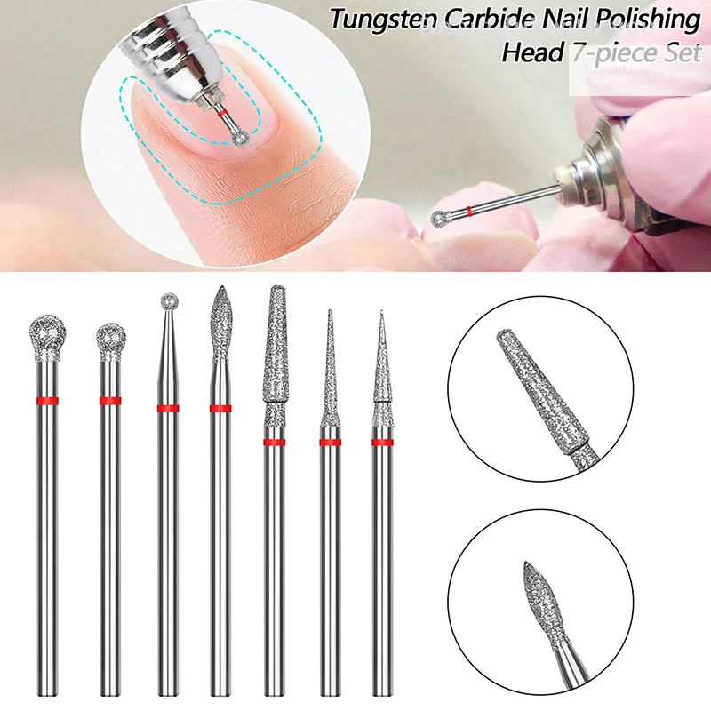 7-piece Set Tungsten Steel Nail Manicure Machine Drill Bit Milling Cutter Professional Manicure Polishing Nail Sanding Head