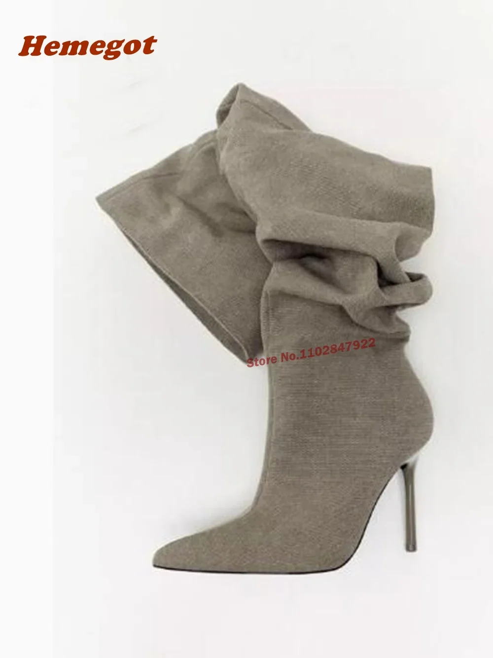 

Pleated Retro Denim Boots Pointed Toe Over The Knee Women's Boots Casual Shoes Plus Size Side Zipper Thin High Heels Luxury Shoe