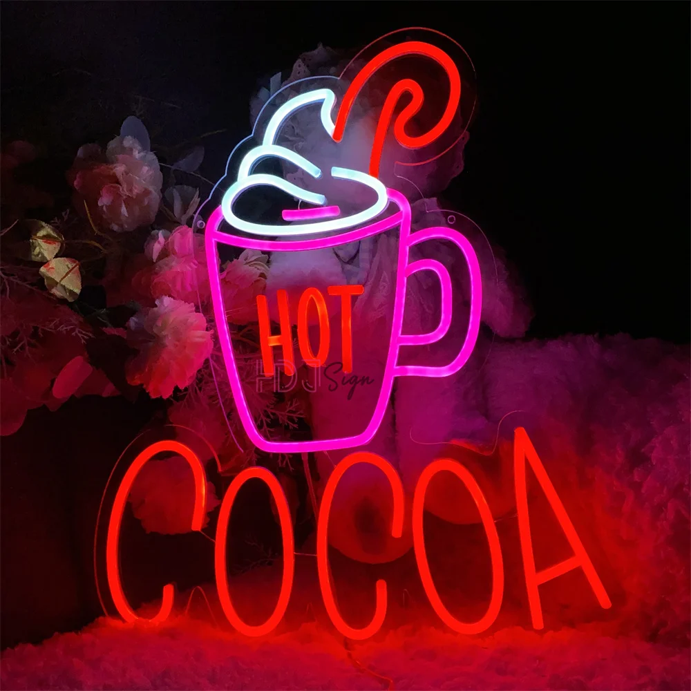 

Led Neon Sign Hot Cocoa Tea Shop Neon Lights USB Pantry Room Decoration Wall Hanging Night Light Sign Cafe Restaurant Decor