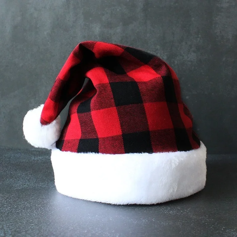 Kerstman Kerst Mode Plaid Hoeden Rood Zwart Plaid Xmas Cap Kerst Decoraties Voor Thuis Kerst Cap Noel Decoratie