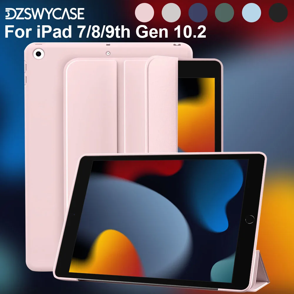 

Silicone Case For iPad 9/8/7th Gen 10.2-inch, lightweight smart trifold stand cover, shockproof soft TPU back, auto sleep/wake