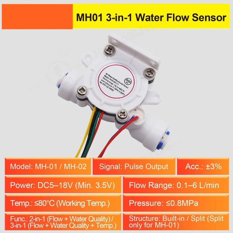多機能フローセンサー-mh-01-mh-02-tds-温度-ホール効果-1-4インチ＆3-8インチ-クイックコネクト-高精度