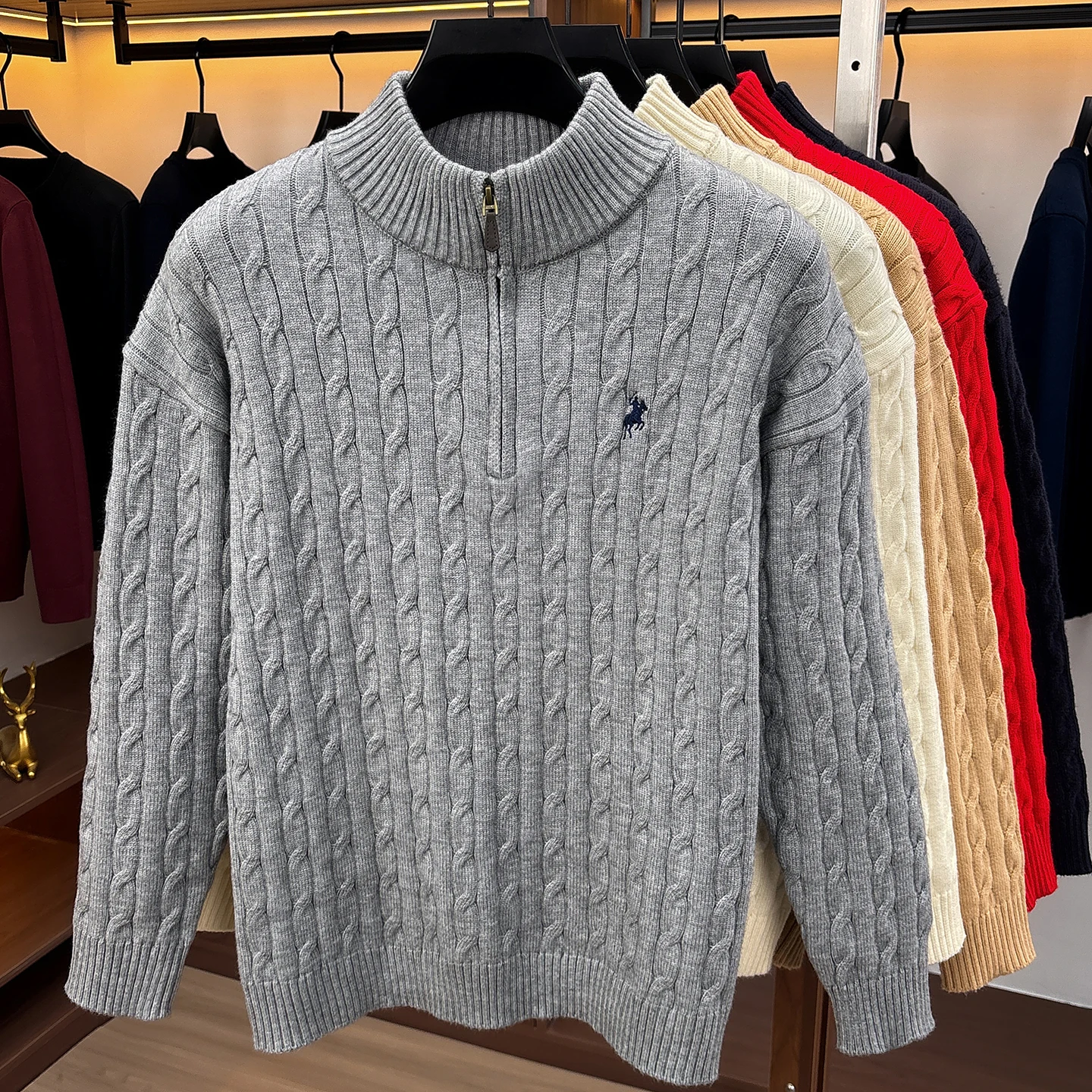 High-End Mode Reißverschluss Kragen Pullover Männer Mode Zipper Marke Paul Pony Stickerei Design Herbst Winter Komfort Warm Stricken Sweater – Detail 19