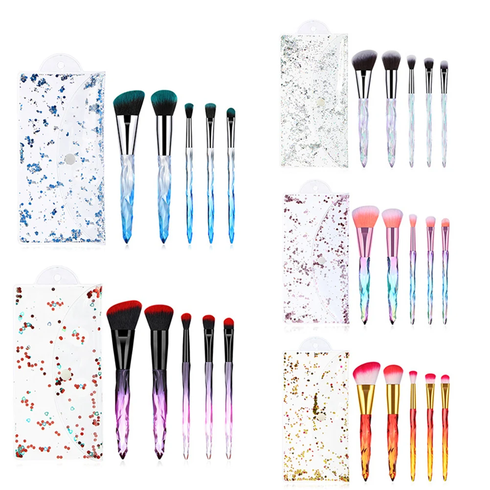 

5pcs Premium Makeup Brush Set High Quality Nylon Bristles Brushes For Women Daily Use Red White Handle With Pvc Bag