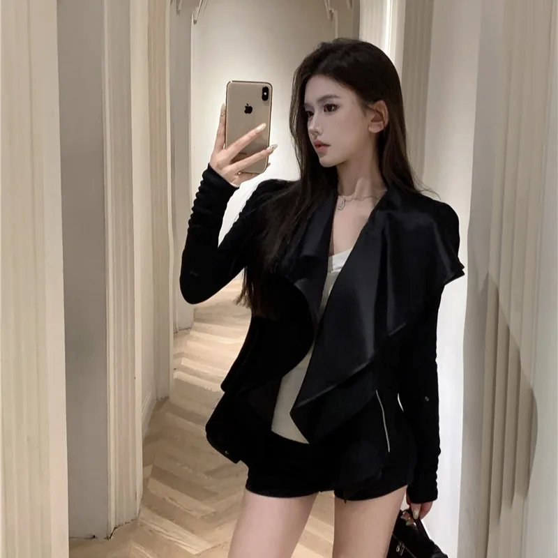 سترة نسائية ort Leather Jaet كورية Sle تناسب طويلة لخريف وشتاء جديد كسول علوي متأرجح من جلد الغزلان...