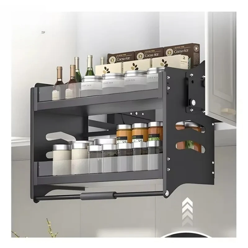 for Jinhong Stainless Steel Modern Kitchen Pull Up Storage Rack Multi Purpose Basket Cabinet Organizer Corner Shelf Space