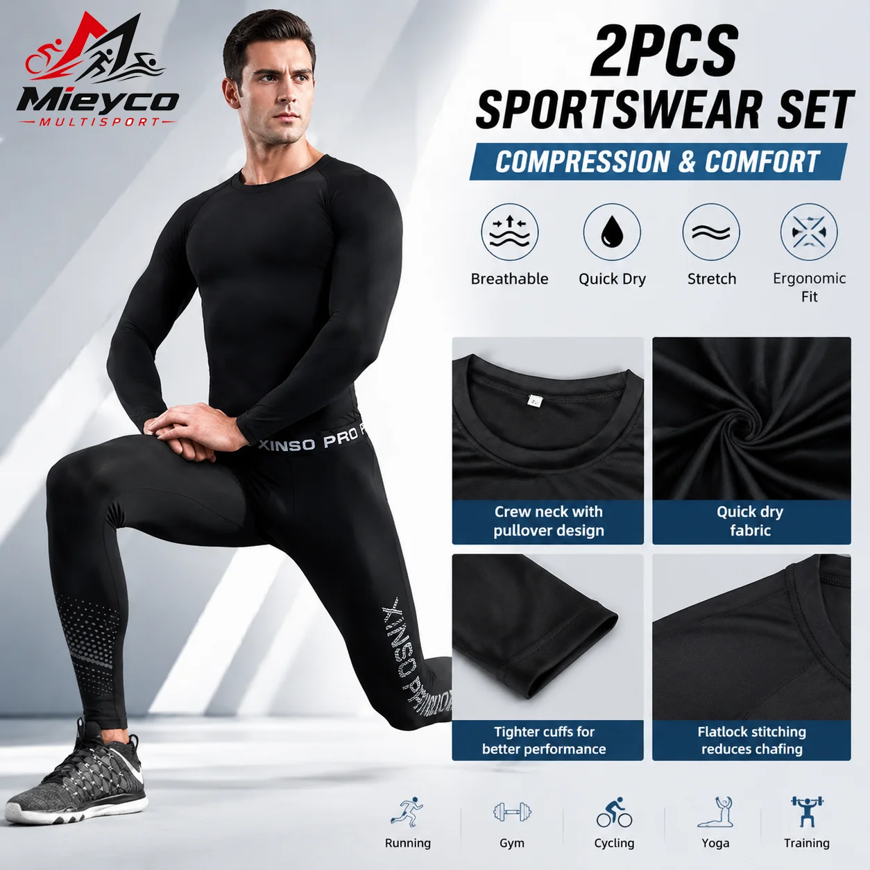 Compression Long Pant - 2-teiliges Kompressions-Set für Herren, Langarmshirt und