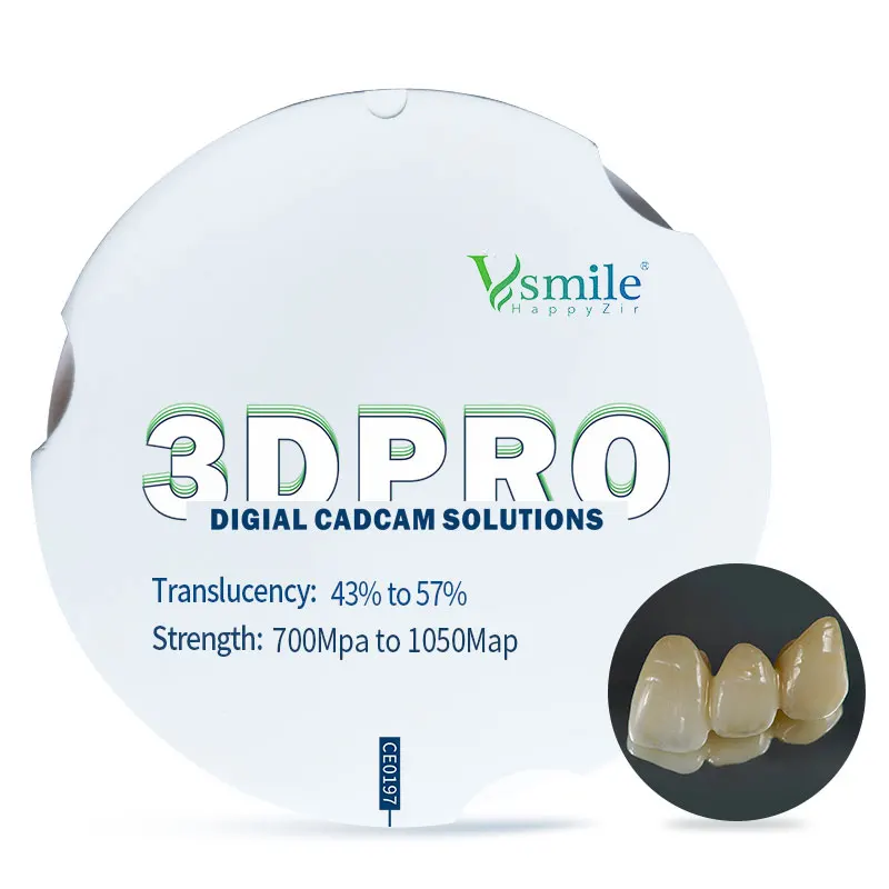 

3D Pro Multilayer Zirconia Block 43-57%Translucency 95 25mm 6Layer 3D PRO Multilayer Zirconia Disks Dental Lab Use Materials