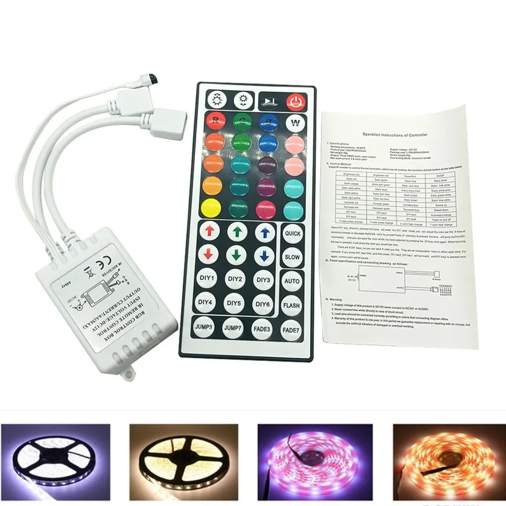 44 Keys LED Controller  IR RGB Controler box 1 to 2 Controller IR Remote Dimmer DC12V For RGB 3528 5050 LED Strip Lights