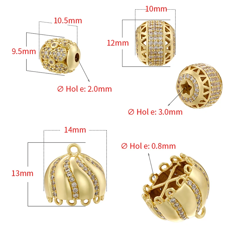 ZHUKOU 18K Golden Plated Inlaid Zirconia DIY Handmade Bracelet Necklace Jewellery Accessories Beads:\VZ464 VZ465 VM28