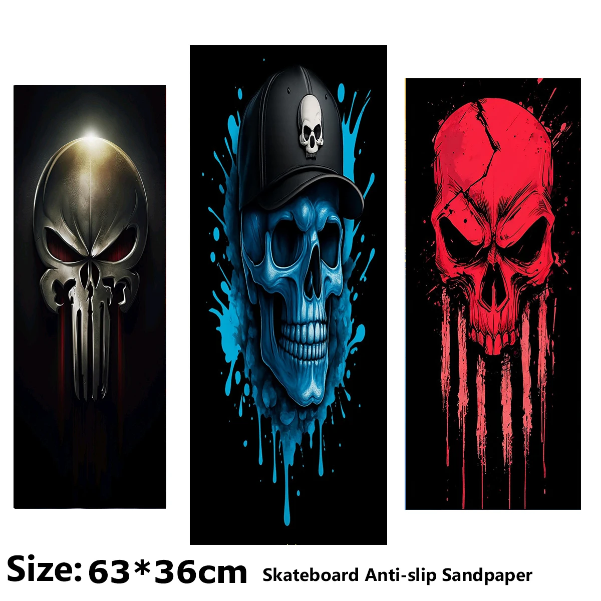 

Blue Bloody Cool Skull Pattern Electric Scooter Anti-slip Sticker Sandpaper Skateboard Grip Tape Sheet 63*36cm