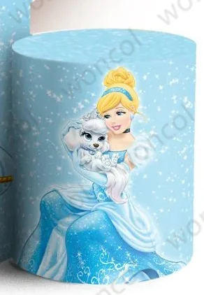 Disney Princess Cinderella Backdrop Girls Birthday Baby Shower Backdrop Cinderella Glass Slipper Cylinder Cover Decor Photo Prop