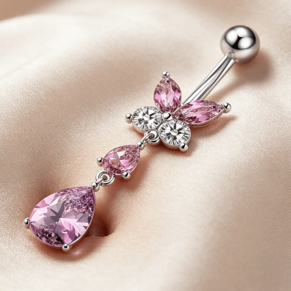 Stainless Steel Butterfly Belly Button Ring Alloy Exquisite Drop Navel Piercing Ring Gold Zircon Crystals Body Piercing Jewelry
