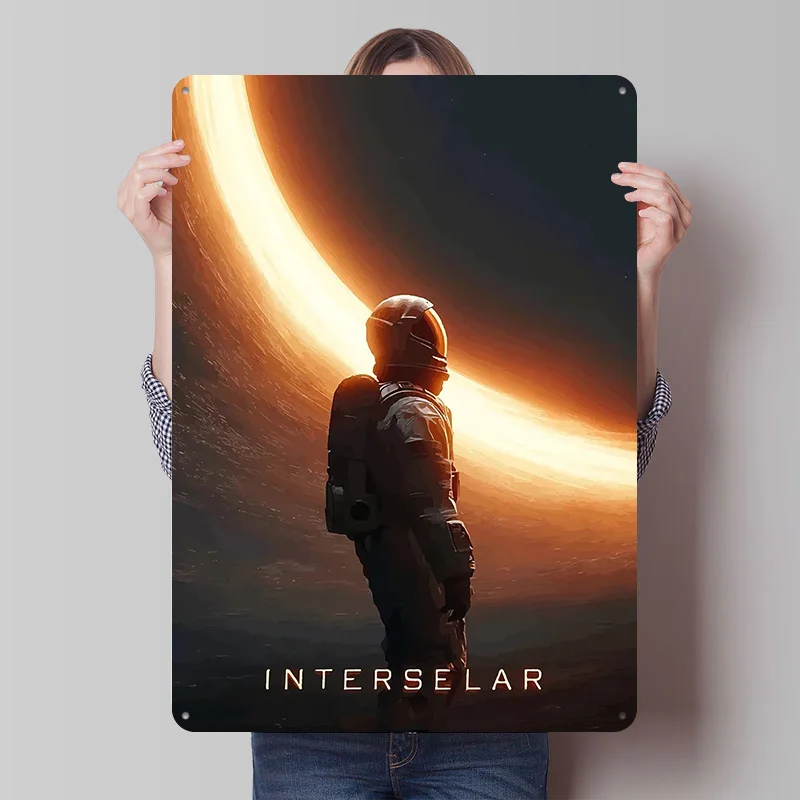 Interstellar Astronaut and Black Hole Poster Customized Vintage Metal Signs Wall Art Retro Tin Plaque for Living Room Decoration