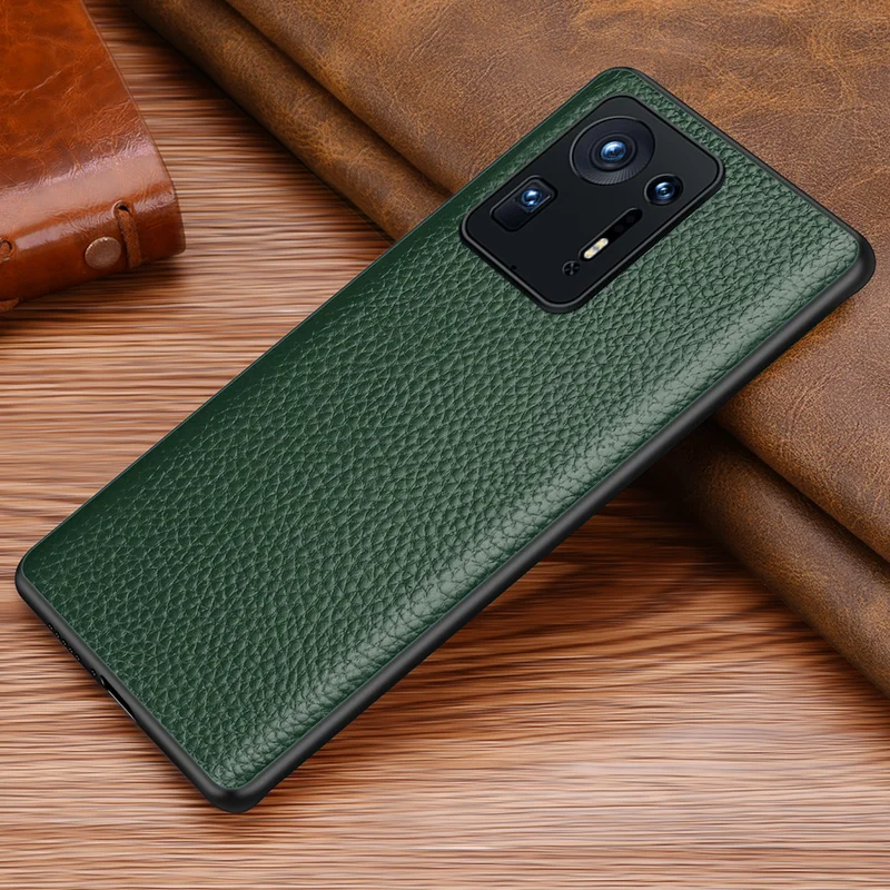 Genuine Leather Cover For Xiaomi 14 Pro Mix 4 Mix4 Soft Rubber Silicone Border Real Natural Cowhide Full Edge Protect