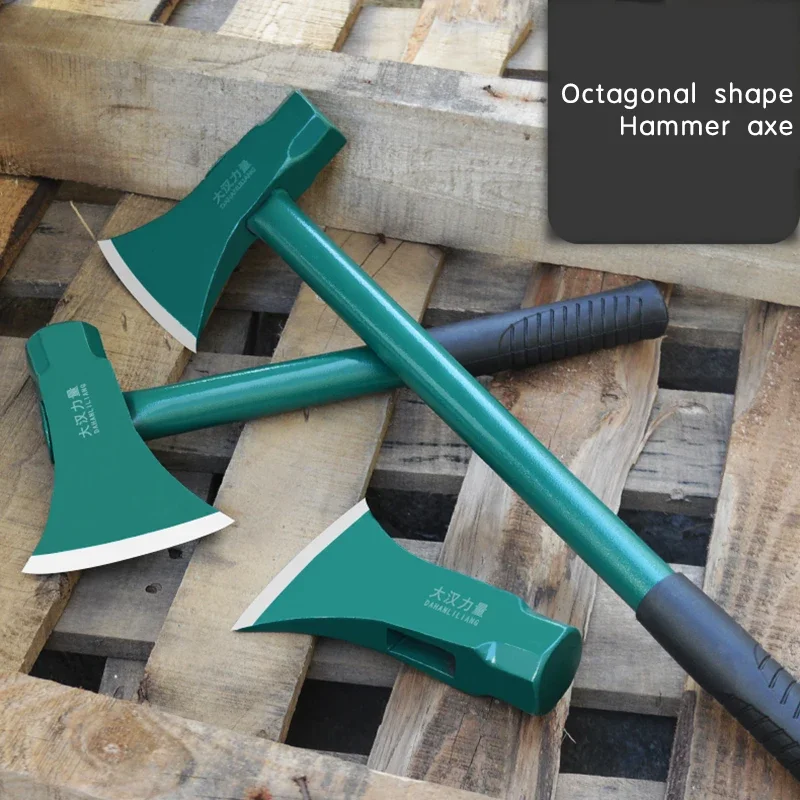 Octagonal Hammer, Large Axe for Logging, Kitchen Splitting, Wood Cutting, Outdoor Steel Pipe Handle, High Quality Hammer Axe