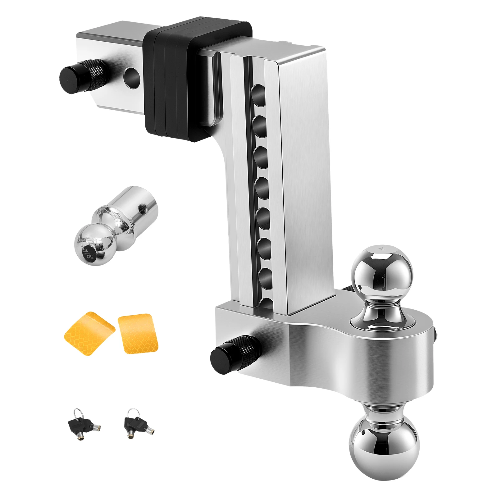 Adjustable Trailer Hitch, 8-Inch Drop Hitch, Tri-Ball Mount for 2.5-Inch Hitch Receiver, Trailer Ball Size 1-7/8