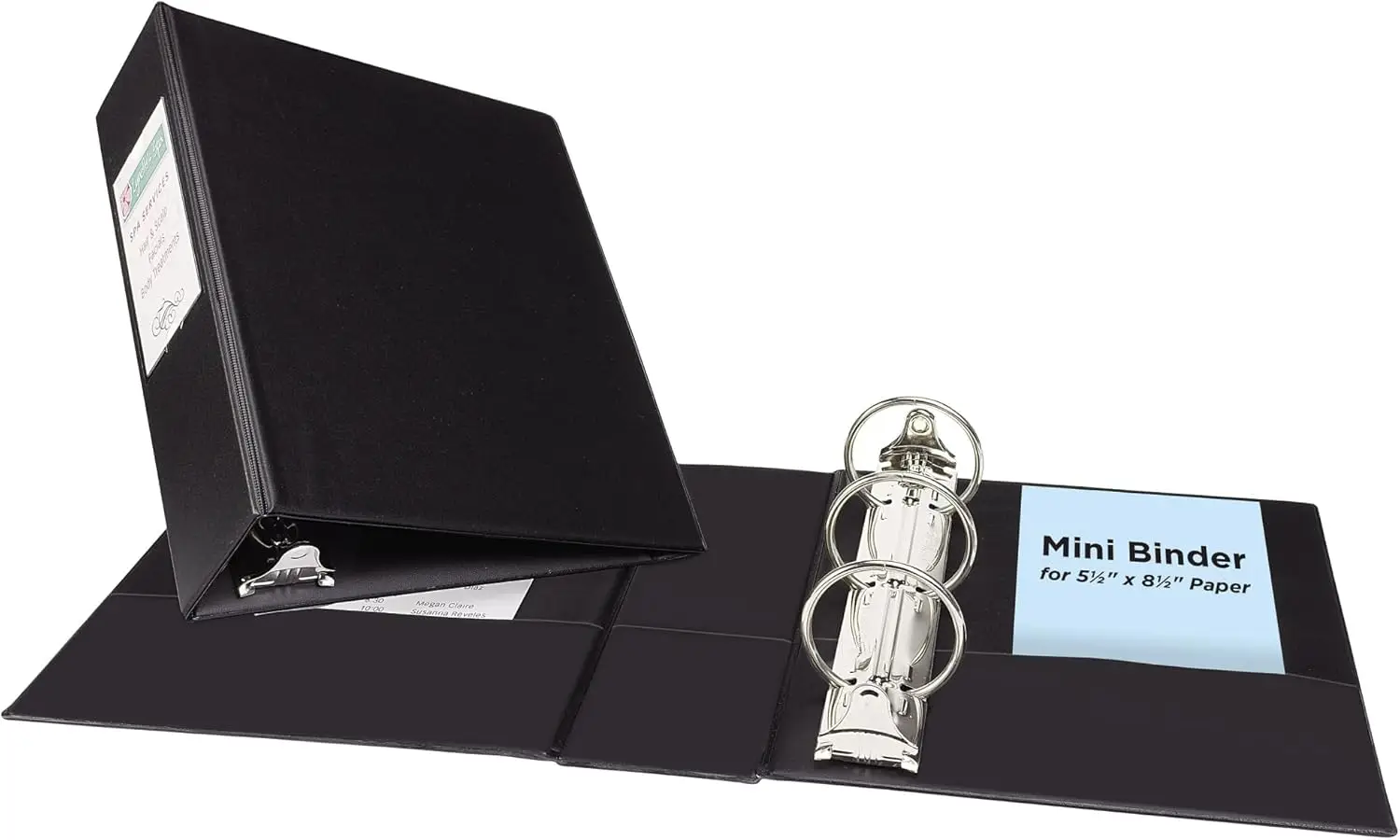 

Mini 3 Ring Binder for 5.5x8.5 Paper, 2 Inch Round Rings, Holds 375 Sheets, with Interior Pockets and Spine Label Holder, Black