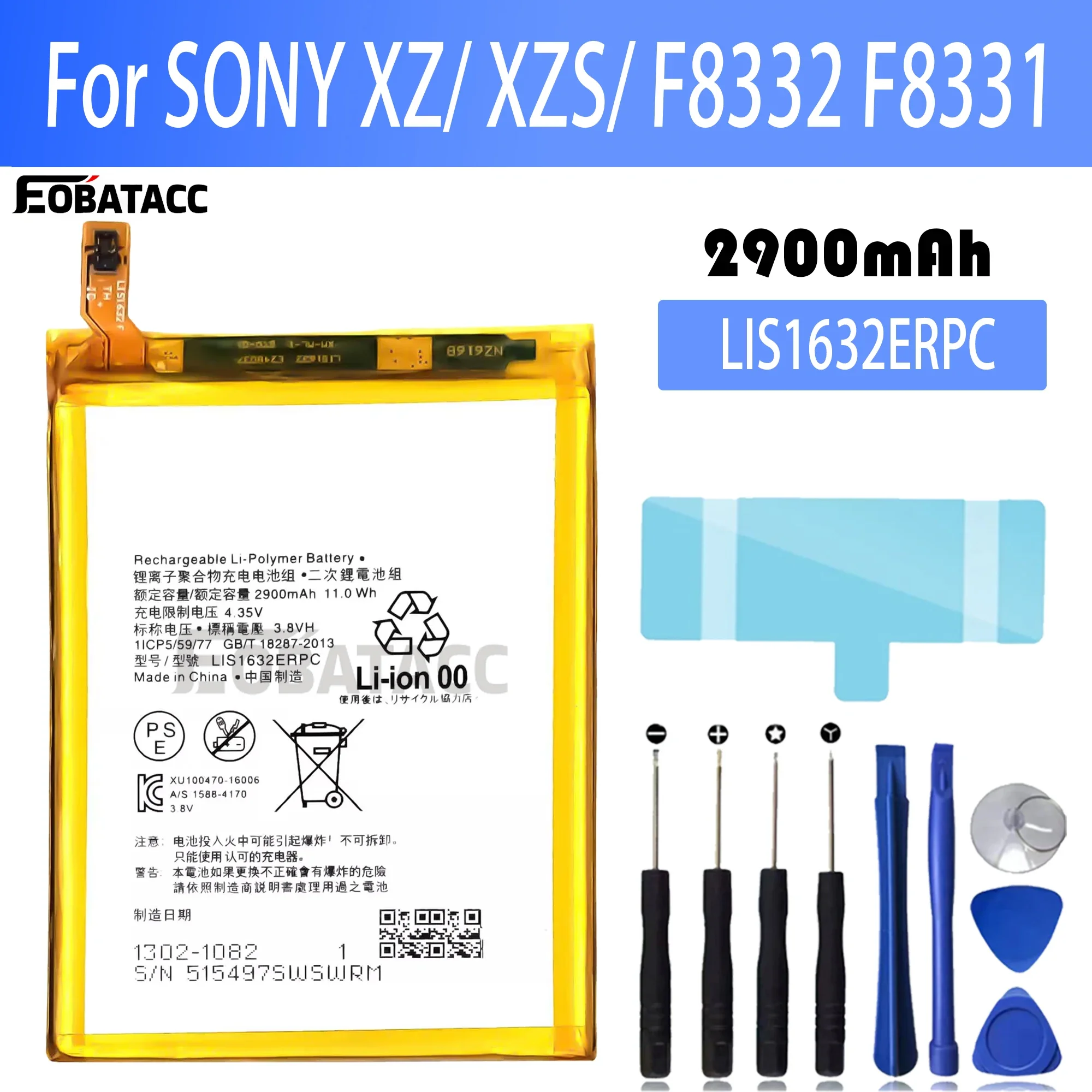 100% New Original Battery LIS1632ERPC For Sony XZ/ XZS/ F8332 F8331 Battery + Free Tools