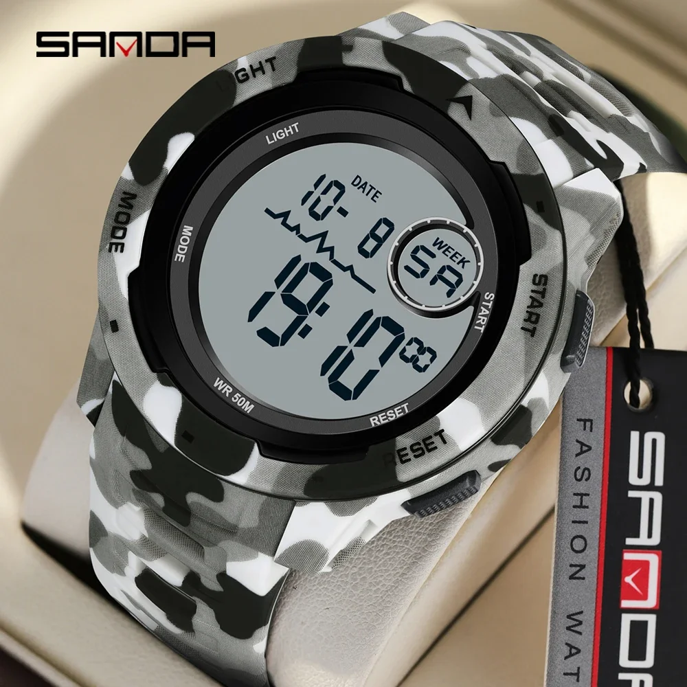 Sanda 2185 electronic watch popular camouflage military style trend cool alarm clock multifunctional electronic men's watches