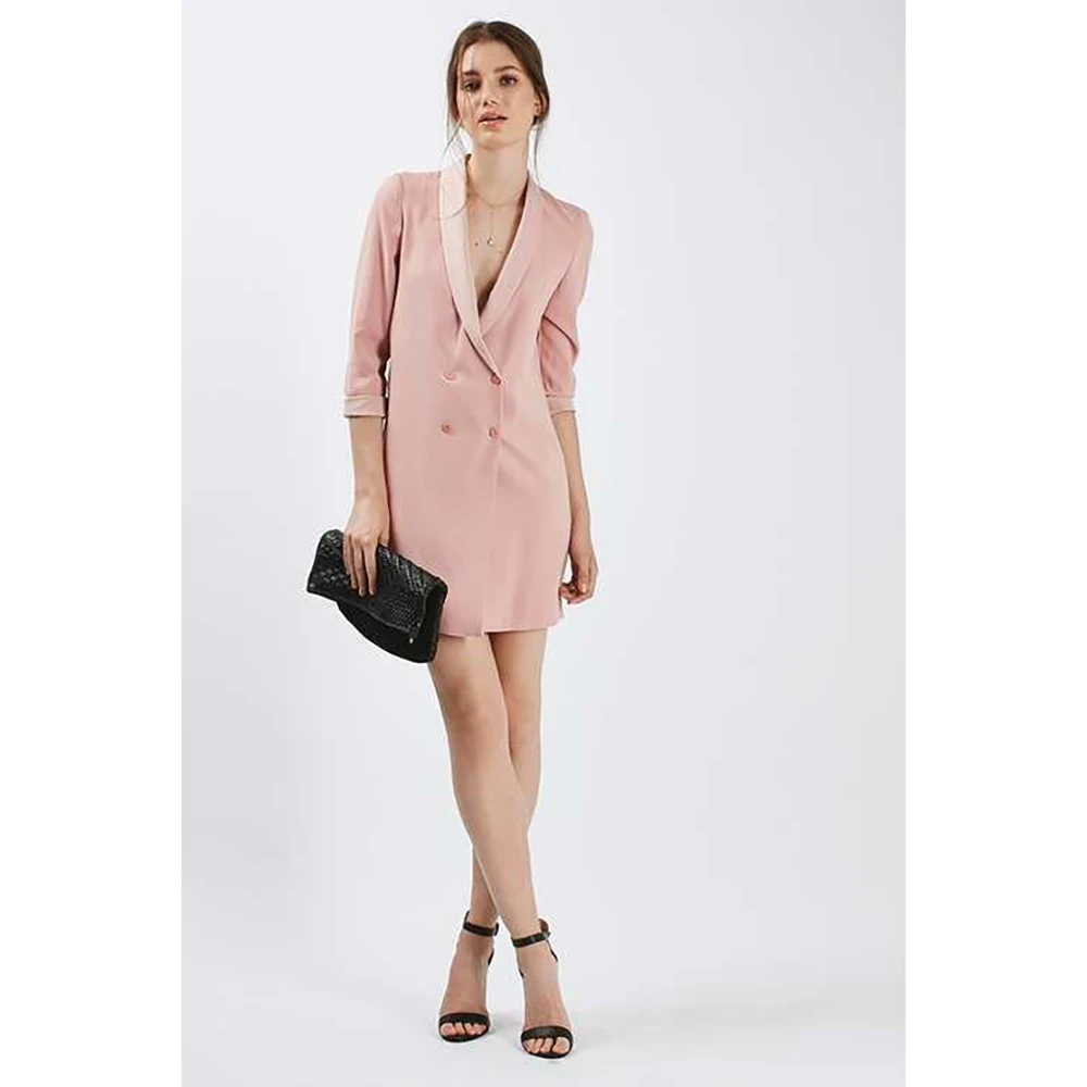 Elegant Light Pink Double Breasted Women's Jacket Fashion Formal Casual Office Lady Long Coat Slim Fit Only 1 Blazer