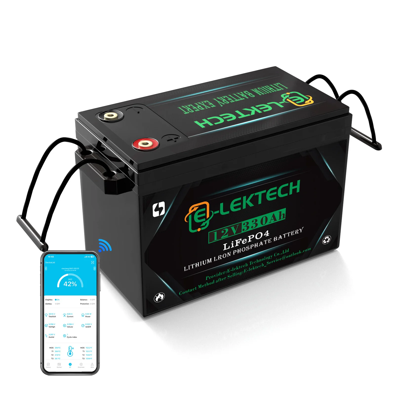 E-LEKTECH 12V 330Ah LiFePO4 Battery, Built-in 200A BMS, 4224Wh Energy, Grade A Cells Deep Cycle Lithium Iron Phosphate Battery for Solar System, RV, Marine Boat, Golf Cart, Off-Grid