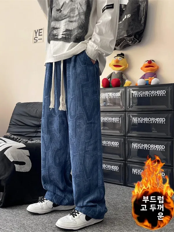 Thiened Fce Autunno Inverno Pantaloni casual da uomo Pantaloni lunghi larghi in velluto a coste a gamba larga Vintage Taglio dritto Marchio Faion