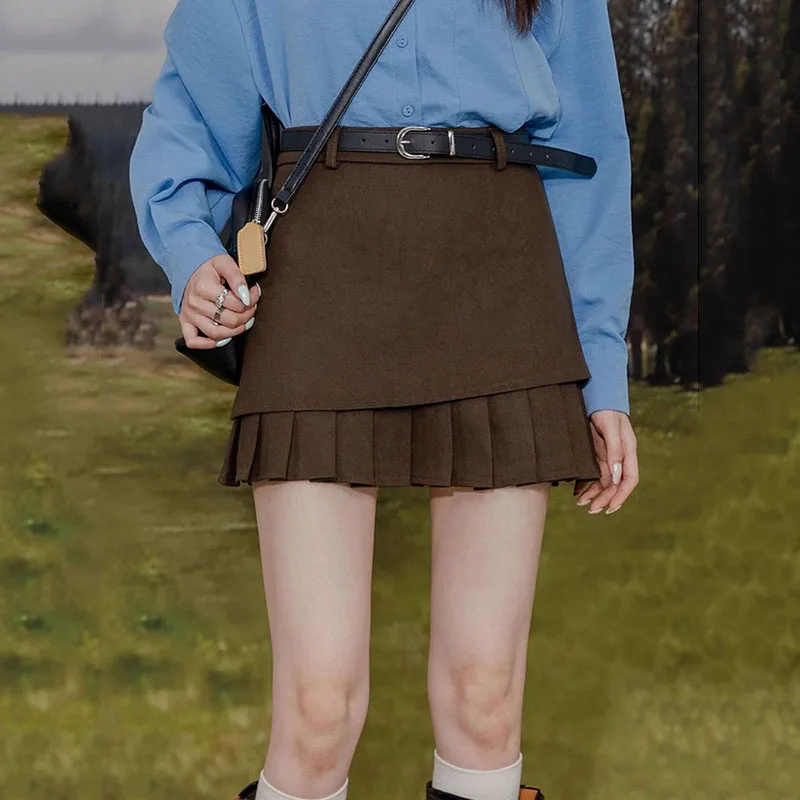 Vintage High Waist Pleated Woolen Skirts for Women Fashion A-line Office Ladies Mini Skirts Streetwear Autumn Female Clothes New