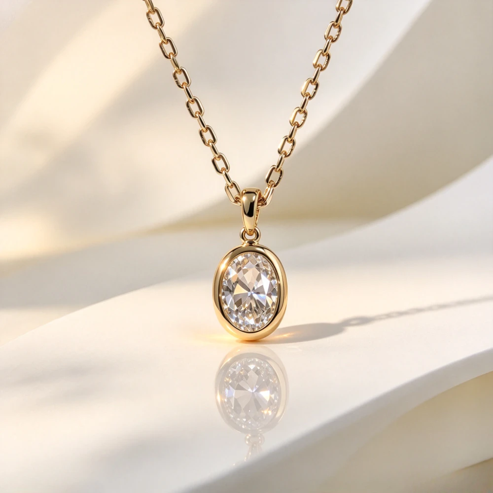 Exquisite 925 silver luxurious golden shining oval egg-shaped pearl necklace with sparkling diamond collar chain