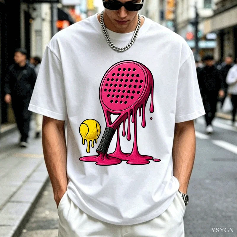 Fashion Summer Melting Pink Padel Racket Tennis Ball Graphic Men T-shirt Unisex Cotton Short Sleeve Y2K Top Harajuku Clothing